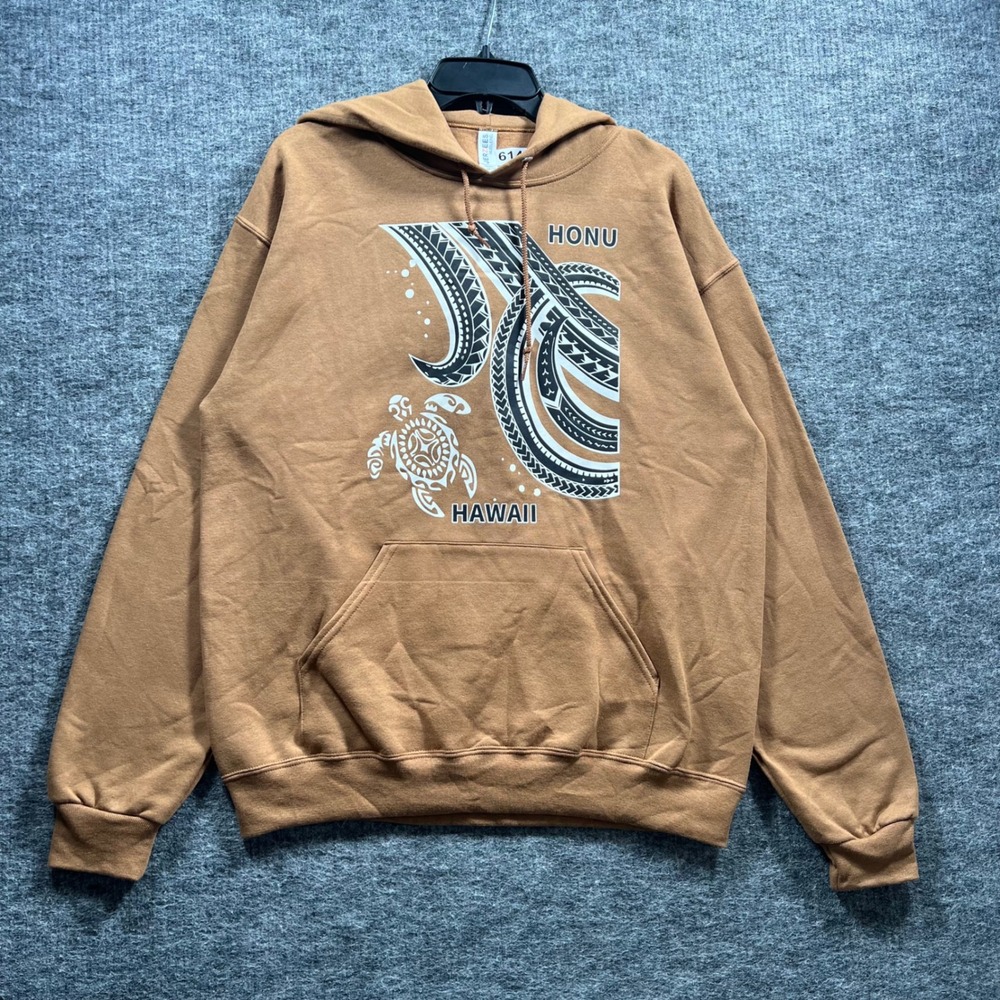 Jerzees Honu Hawaii Turtle Graphic Hoodie Brown Mens Medium